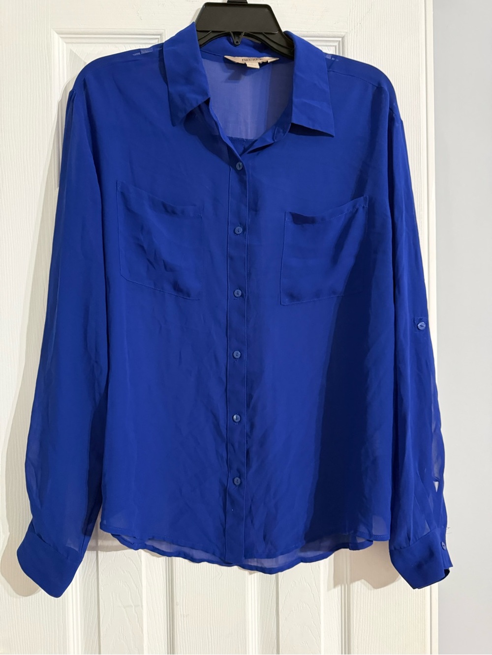 Decree Royal Blue Sheer Button-Down Blouse